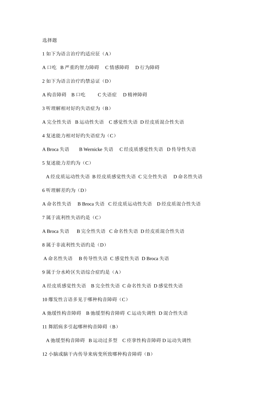 2025年言语治疗选择题填空题库_第1页