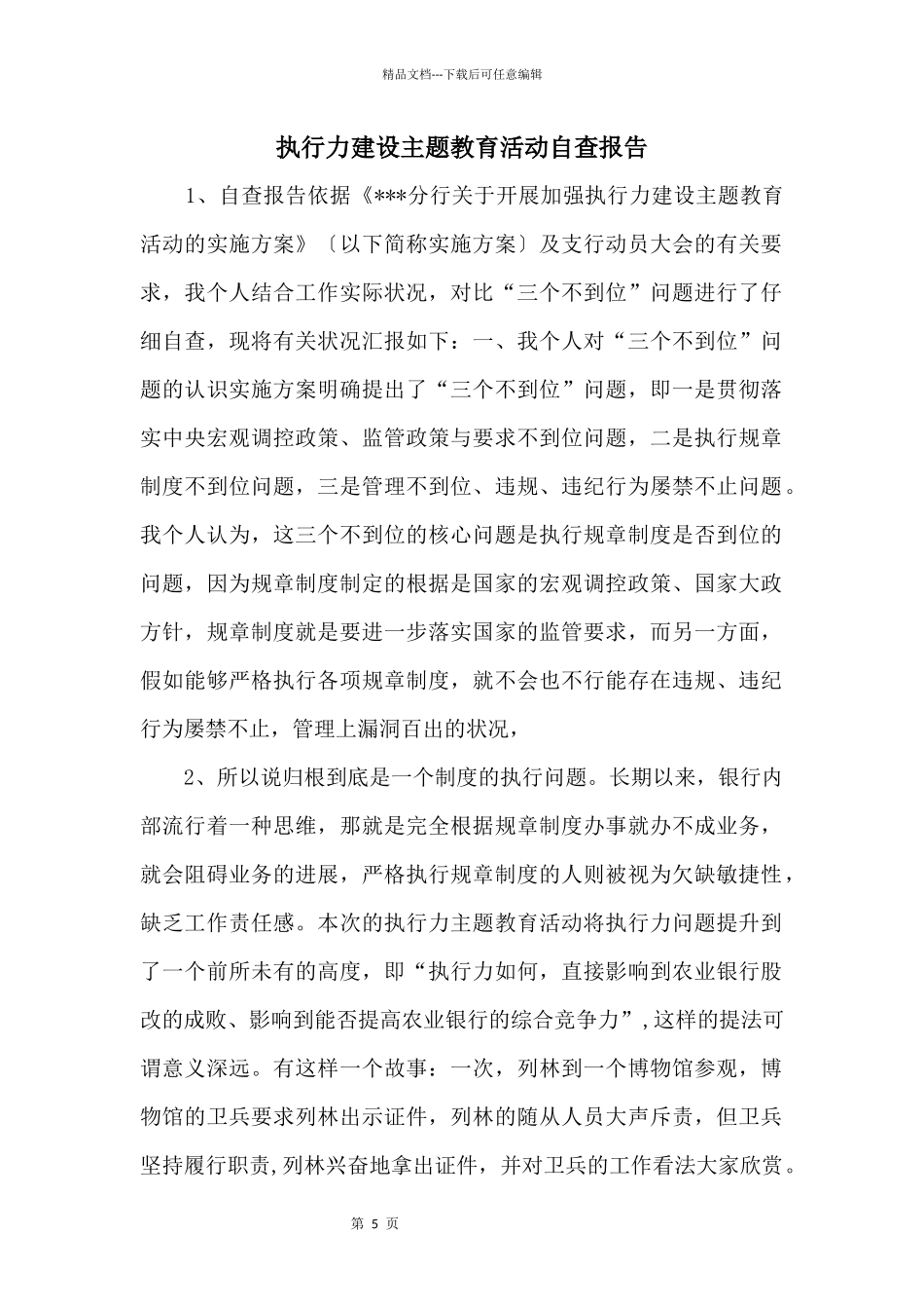 执行力建设主题教育活动自查报告_第1页