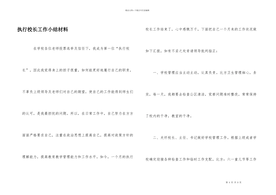 执行校长工作小结材料_第1页