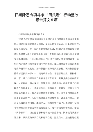 扫黑除恶专项斗争“回头看”行动整改报告范文5篇