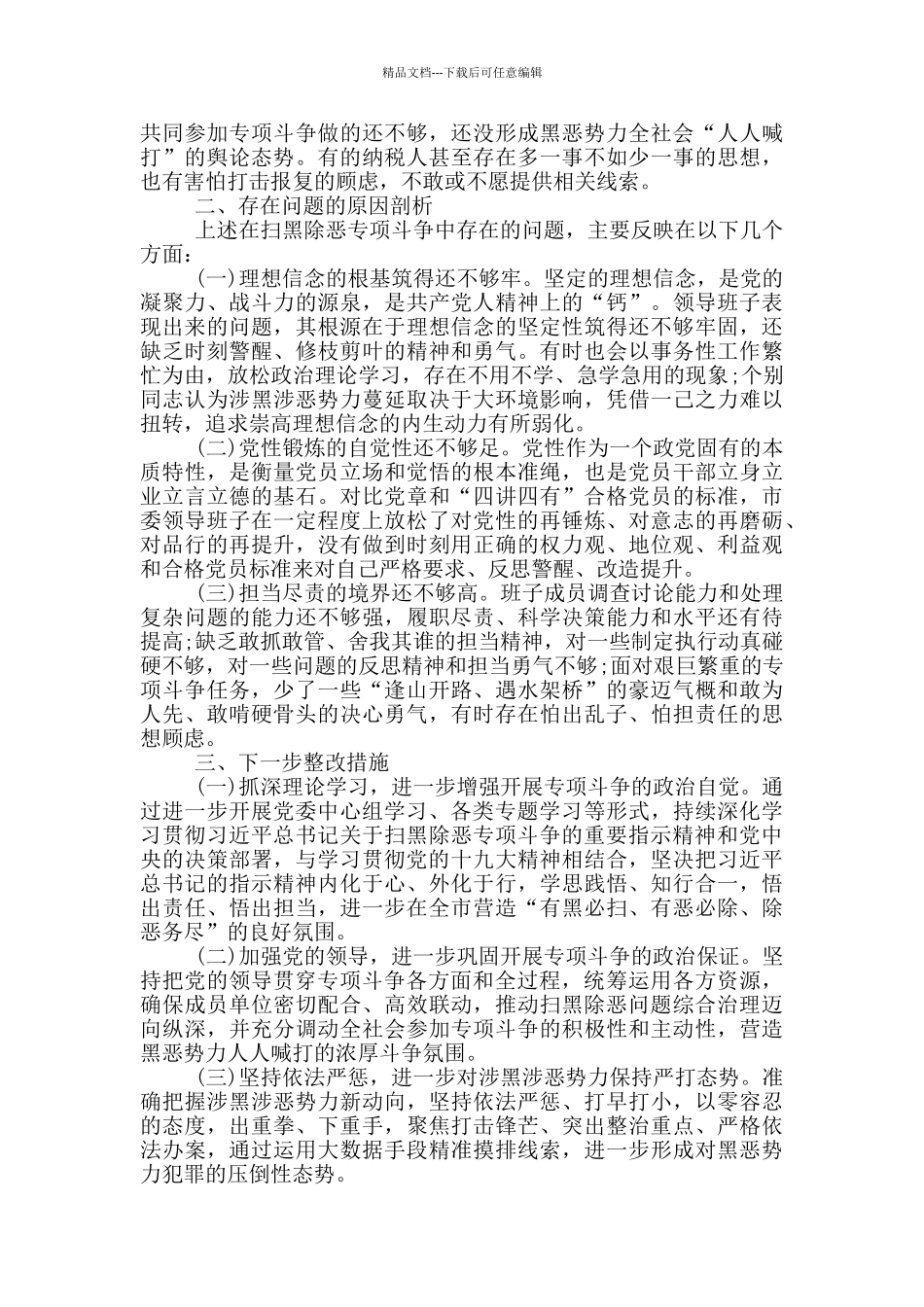 扫黑除恶专项斗争检视剖折发言材料_第2页