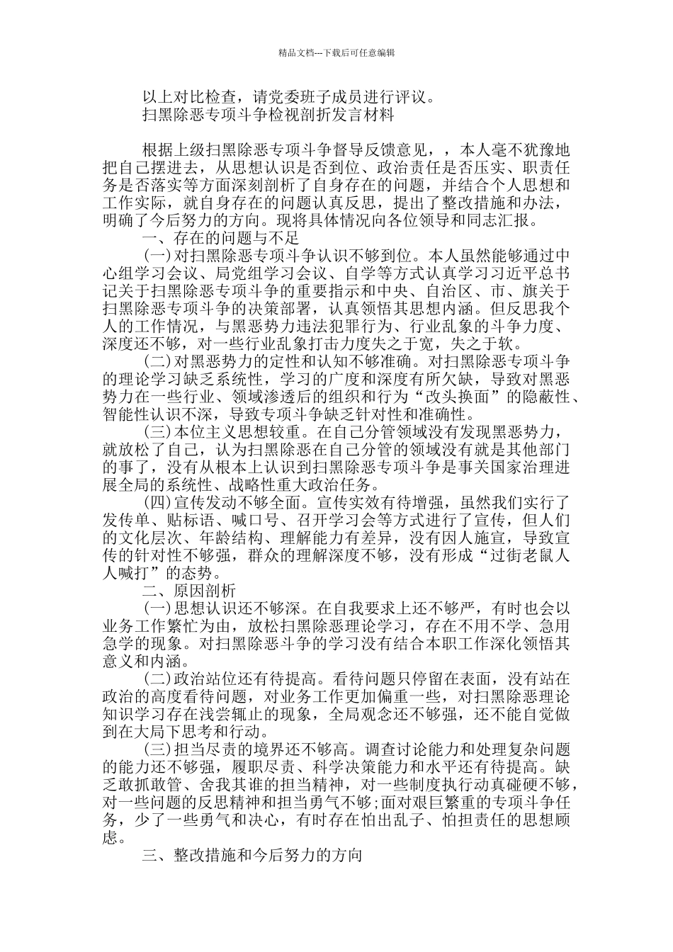 扫黑除恶专项斗争检视剖折发言材料_第3页