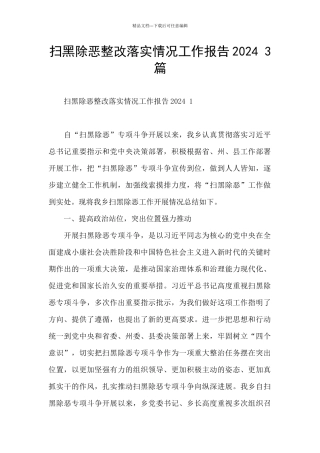 扫黑除恶整改落实情况工作报告2024