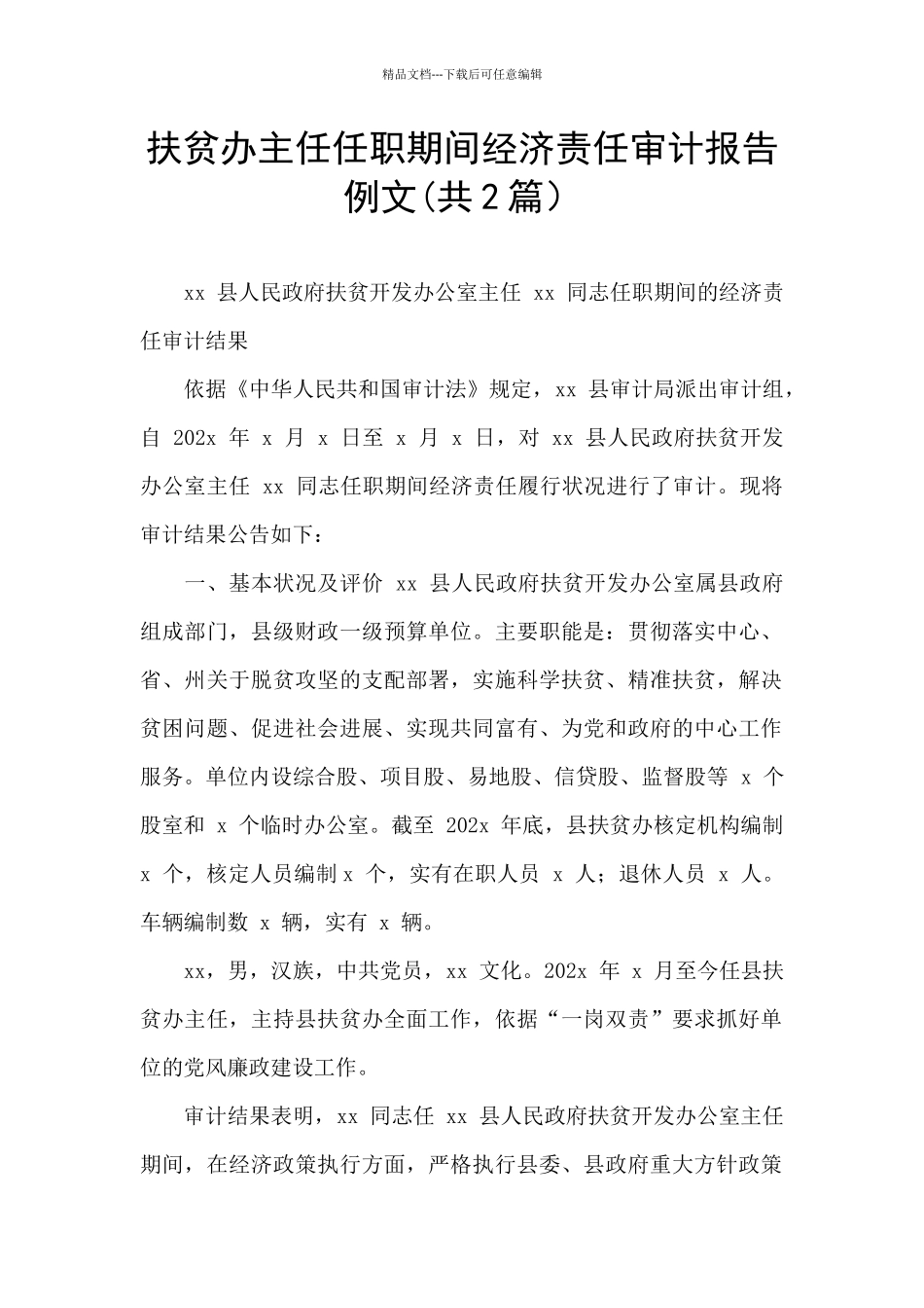 扶贫办主任任职期间经济责任审计报告例文_第1页