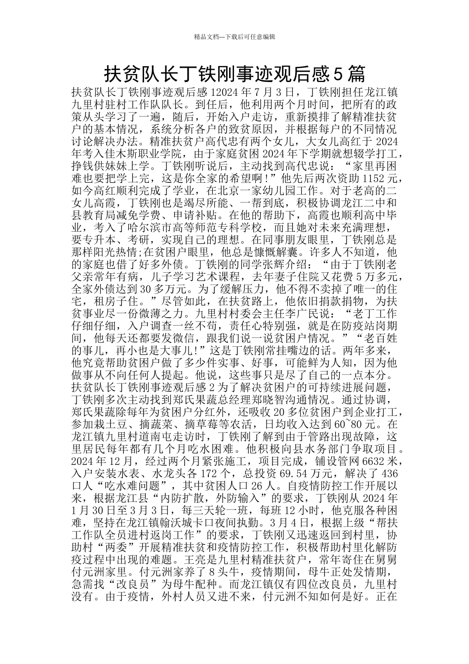 扶贫队长丁铁刚事迹观后感5篇_第1页