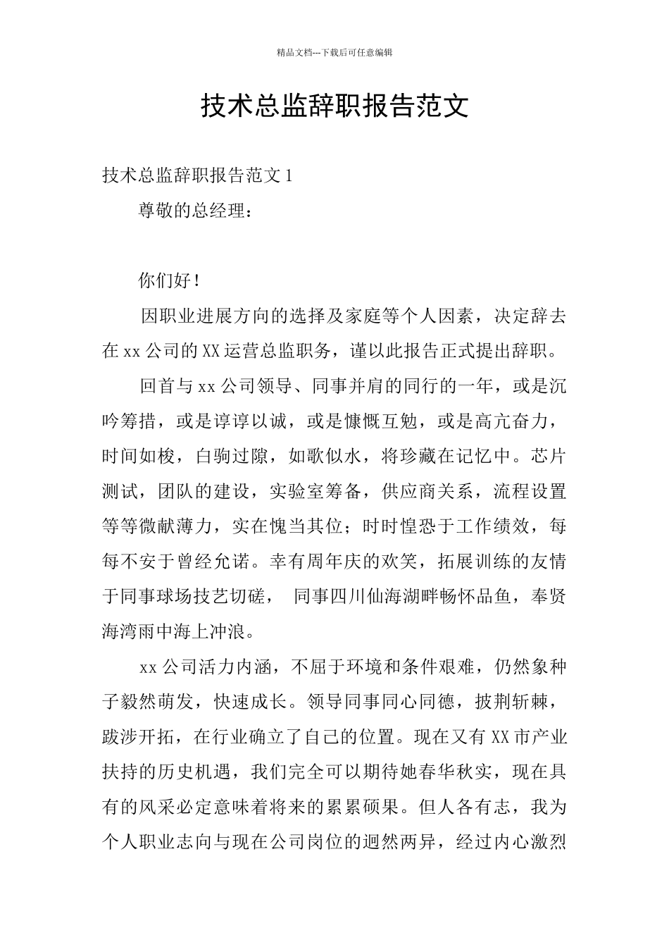 技术总监辞职报告范文_第1页