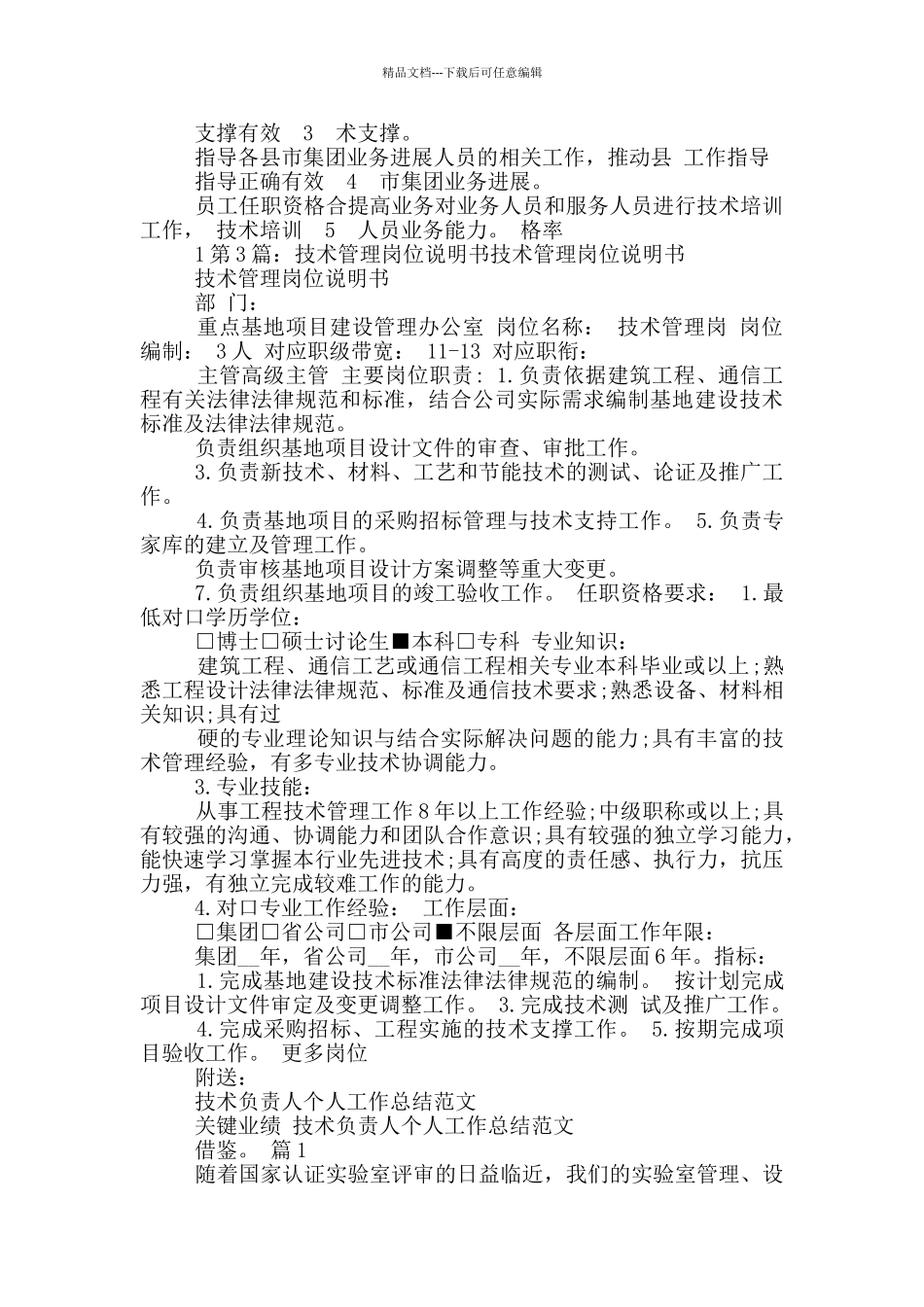 技术管理岗位职责说明书_第3页