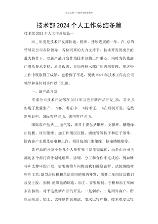 技术部2024个人工作总结多篇