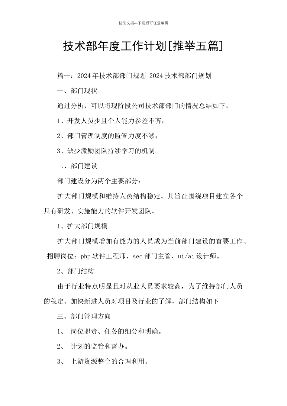 技术部年度工作计划_第1页