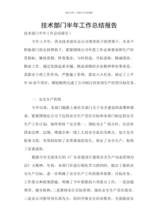 技术部门半年工作总结报告