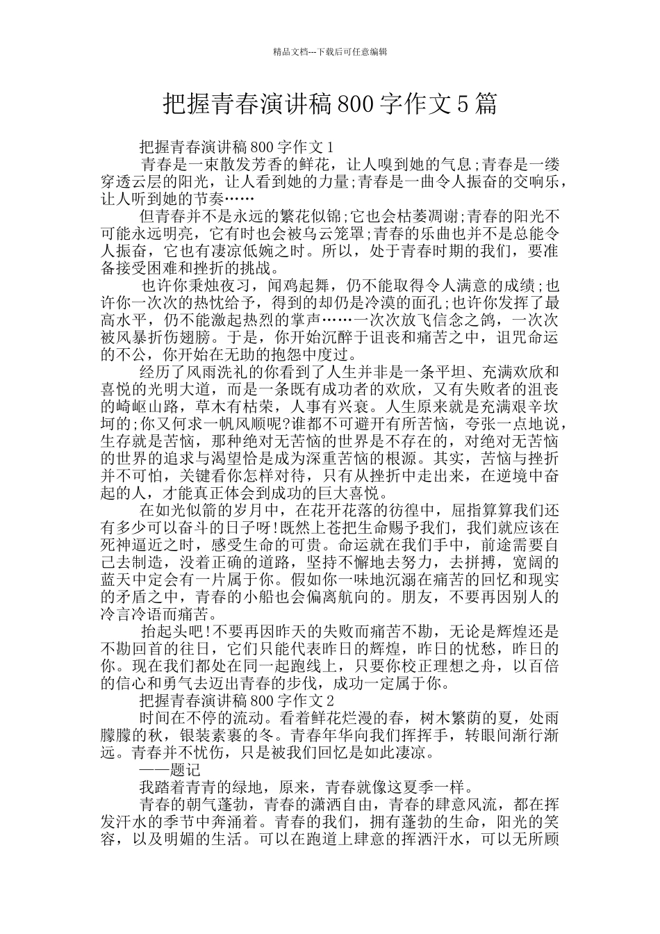 把握青春演讲稿800字作文5篇_第1页