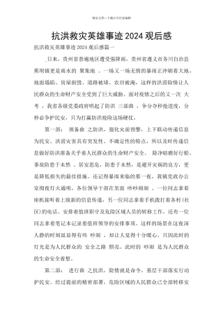 抗洪救灾英雄事迹2024观后感