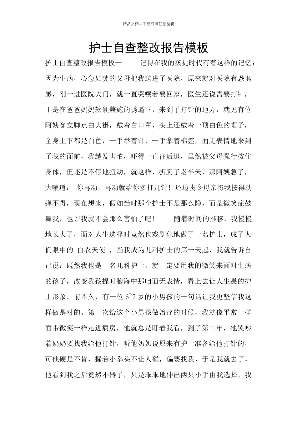 护士自查整改报告模板_第1页