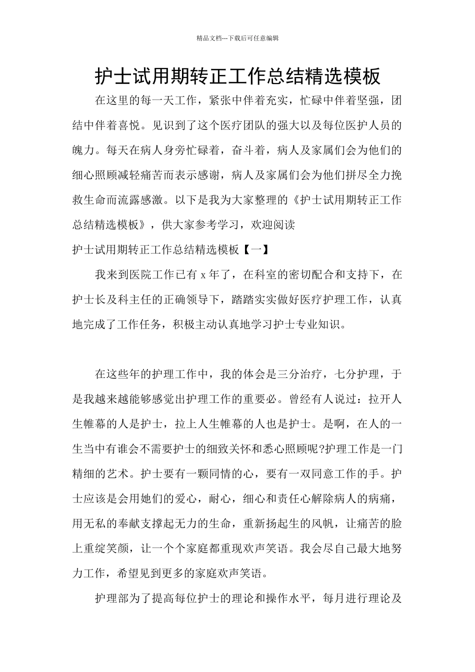 护士试用期转正工作总结精选模板_第1页