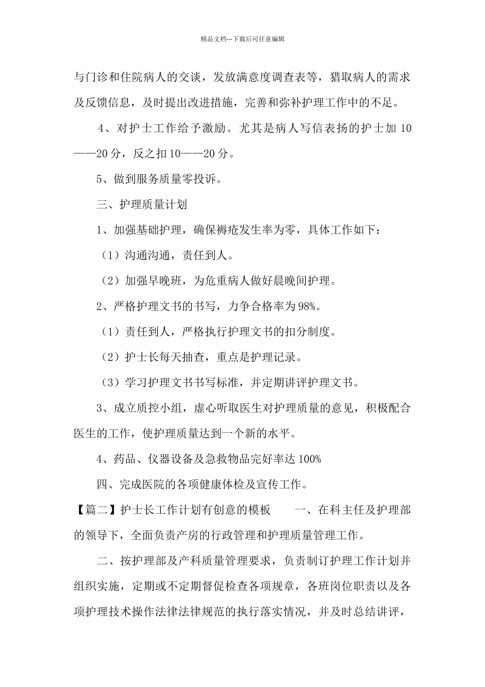 护士长工作计划有创意的模板范文_第2页