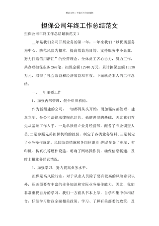 担保公司年终工作总结范文