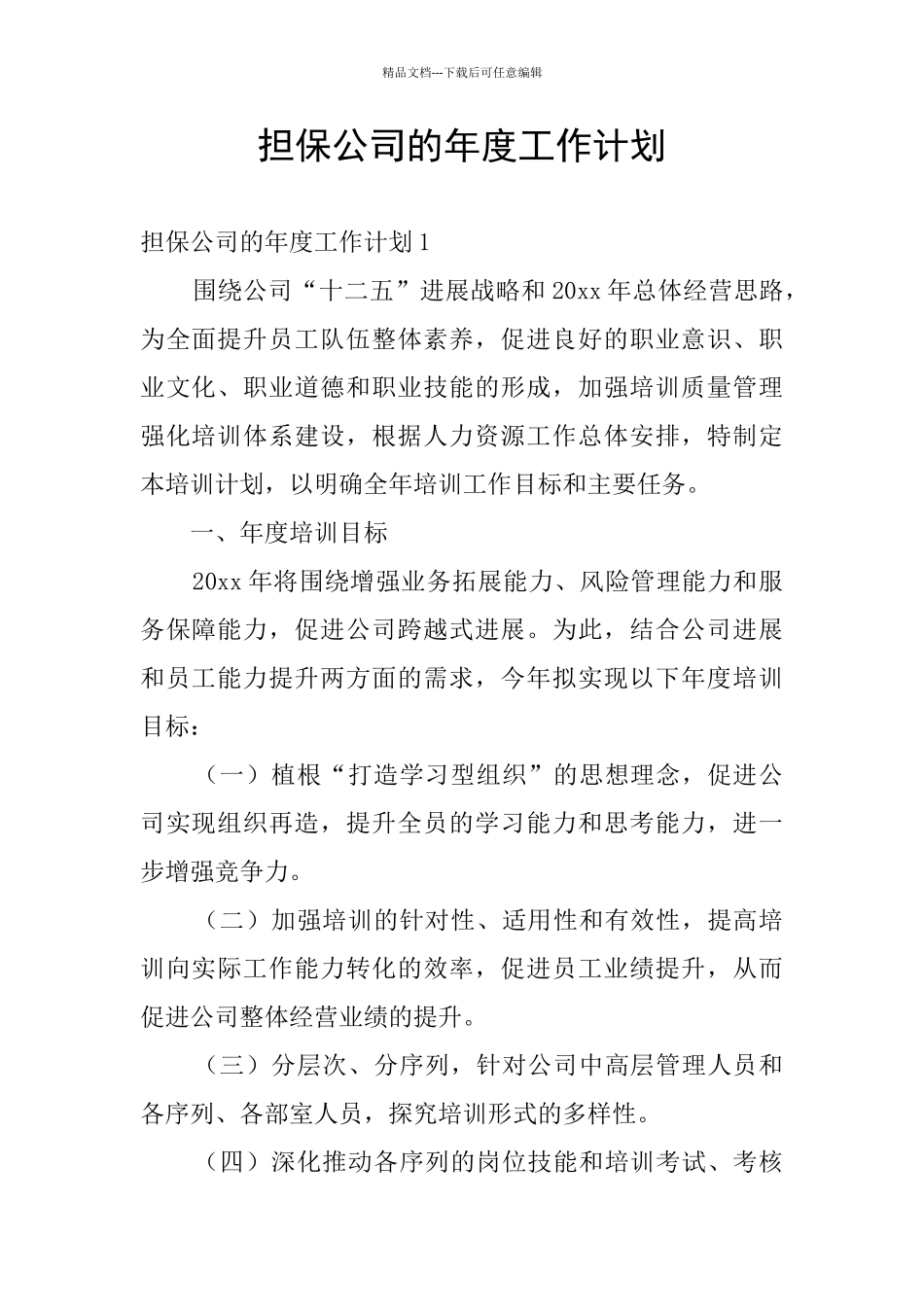 担保公司的年度工作计划_第1页