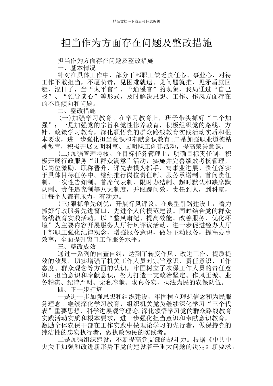 担当作为方面存在问题及整改措施_第1页