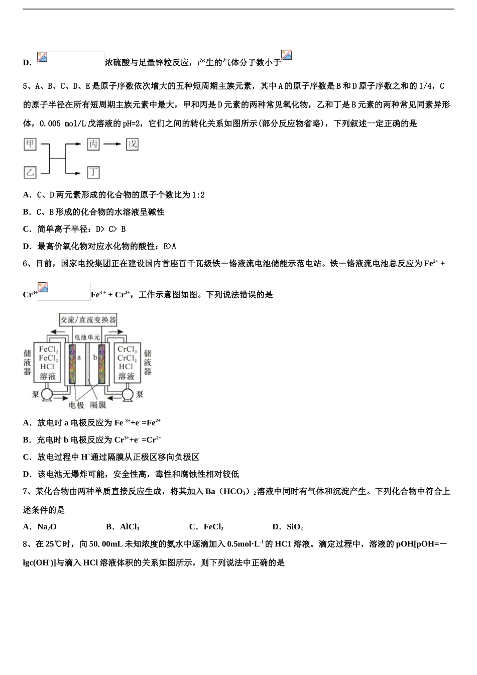 拉萨市重点中学高三第六次模拟考试化学试卷含解析_第2页