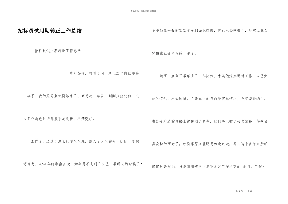 招标员试用期转正工作总结_第1页