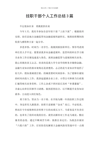 挂职干部个人工作总结3篇