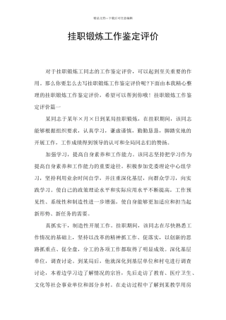 挂职锻炼工作鉴定评价