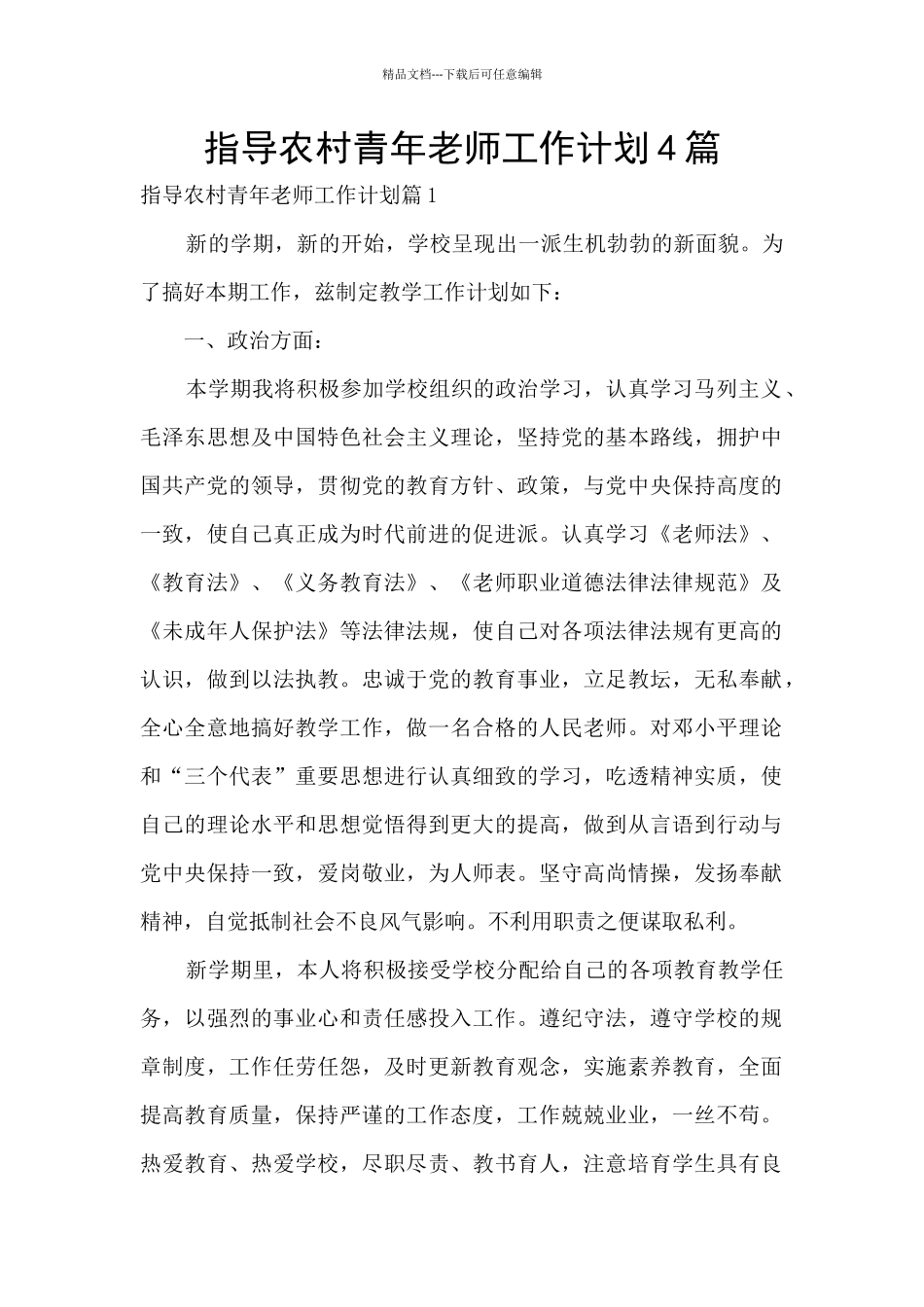 指导农村青年教师工作计划4篇_第1页