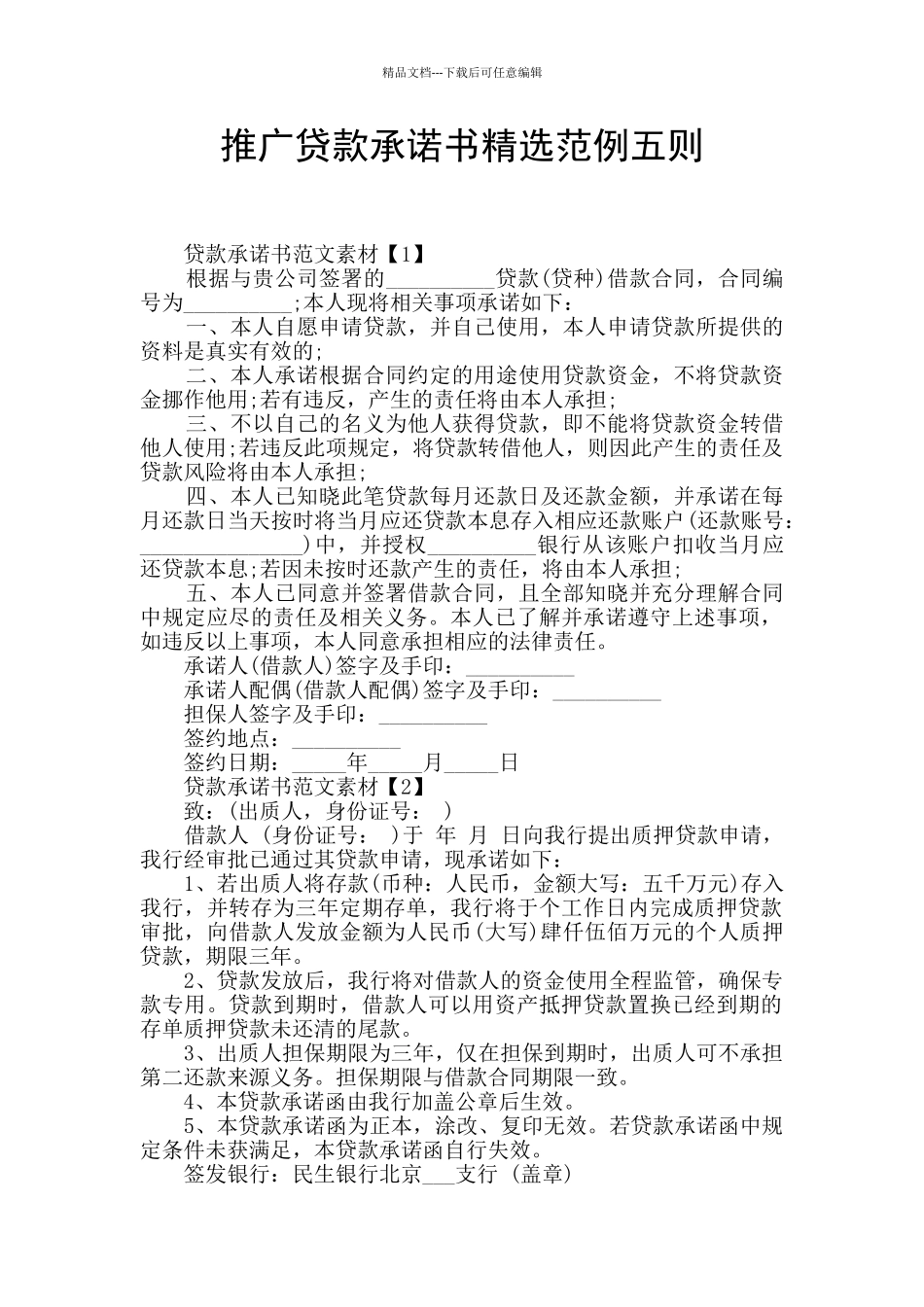 推广贷款承诺书精选范例五则_第1页