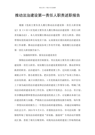 推进法治建设第一责任人职责述职报告