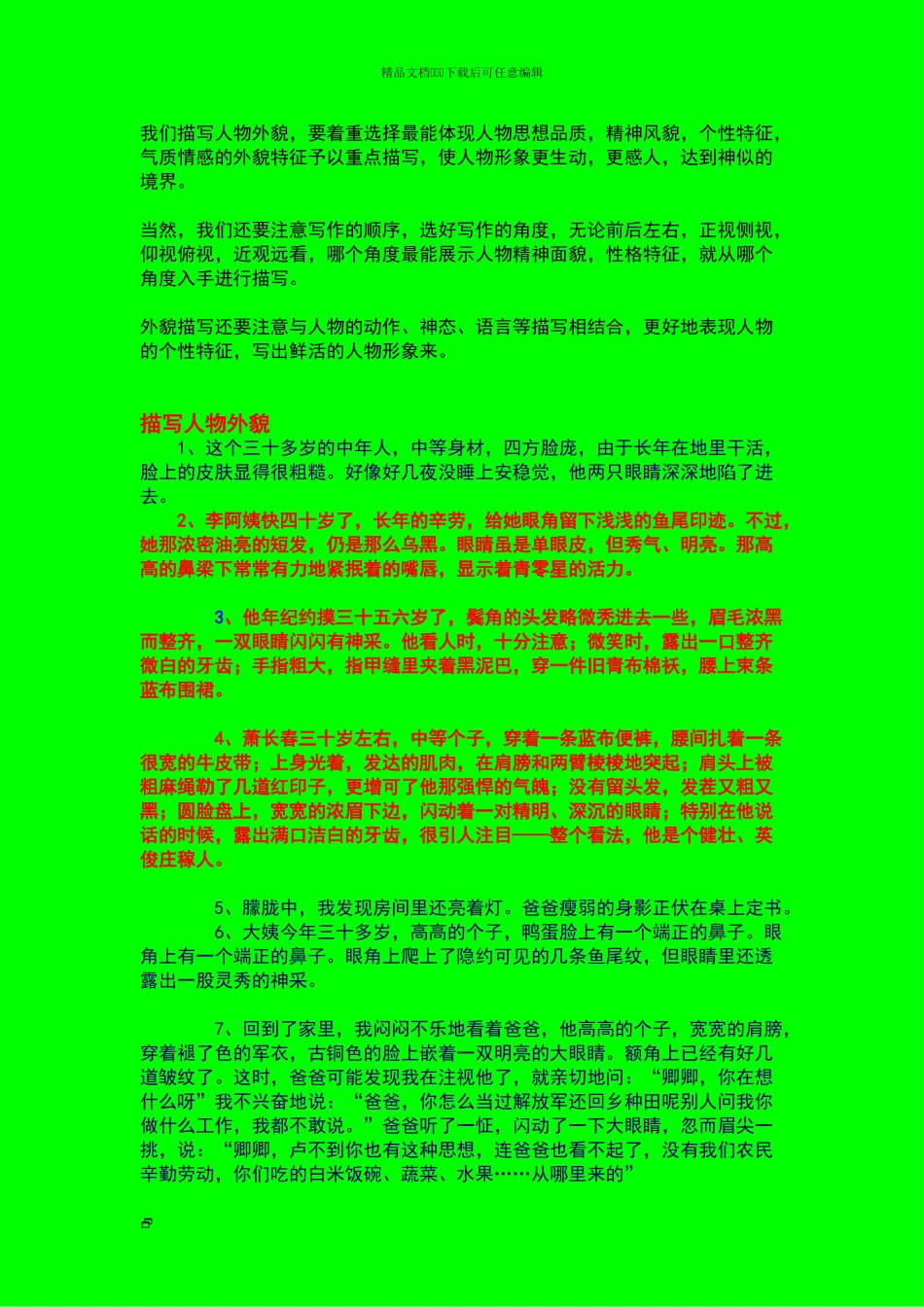 描写人物外貌性格的好词好句好段_第2页