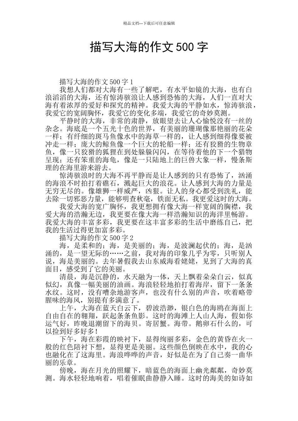 描写大海的作文500字_第1页