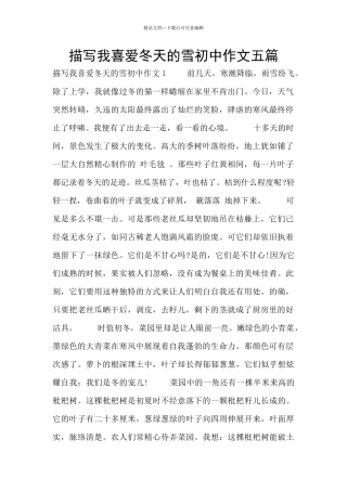 描写我喜欢冬天的雪初中作文五篇