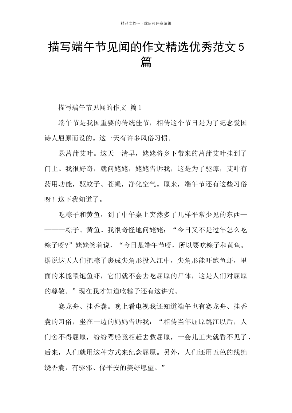 描写端午节见闻的作文精选优秀范文5篇_第1页