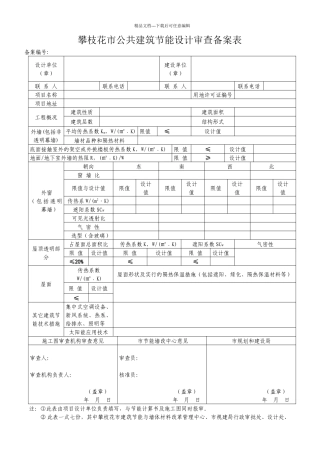 攀枝花市居住建筑建筑节能设计审查备案表