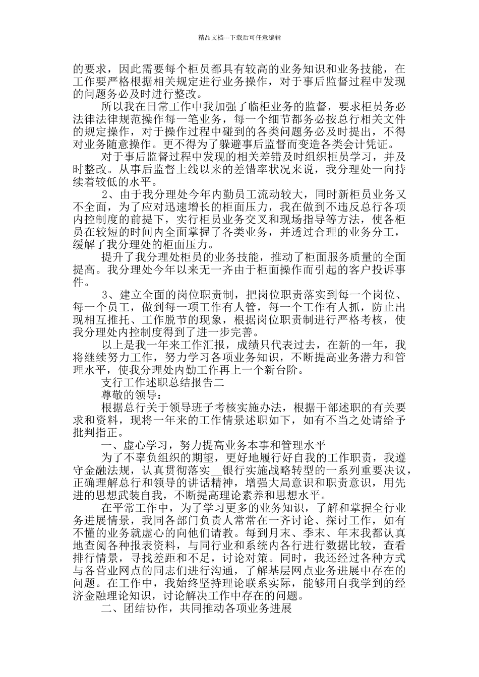支行工作述职总结报告_第2页