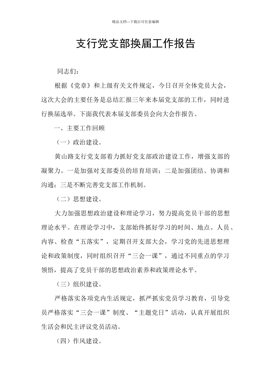 支行党支部换届工作报告_第1页