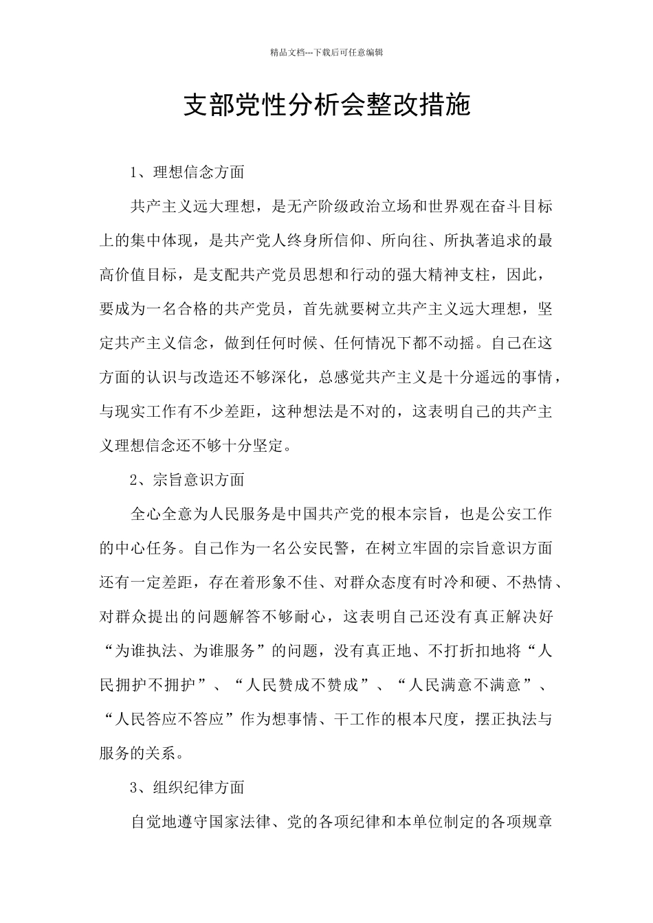 支部党性分析会整改措施_第1页