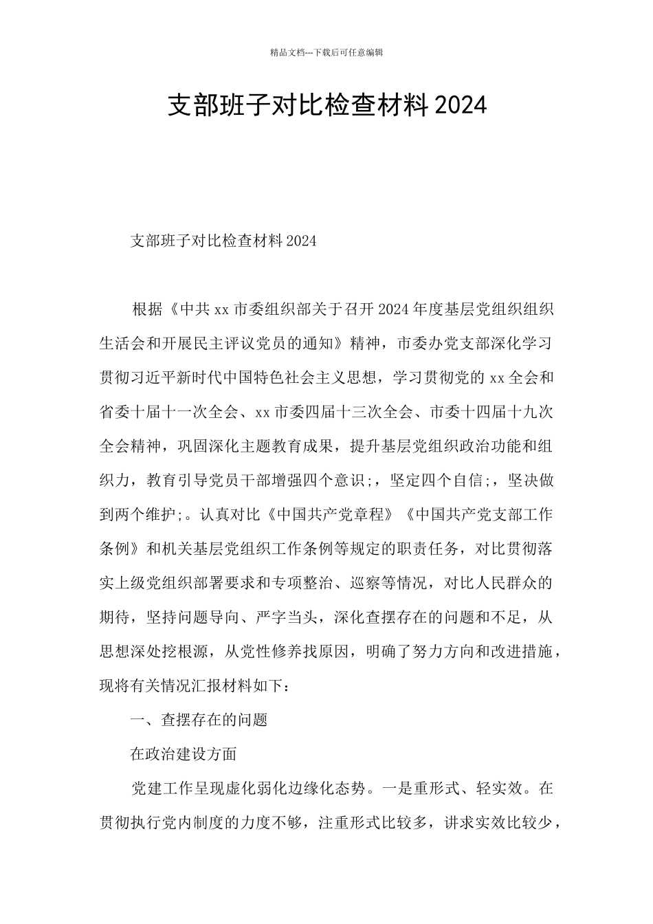 支部班子对照检查材料2024_第1页