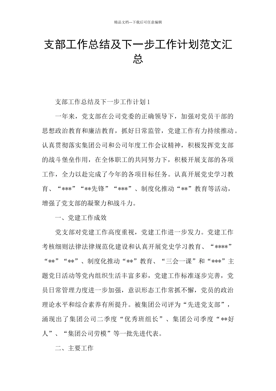 支部工作总结及下一步工作计划范文汇总_第1页