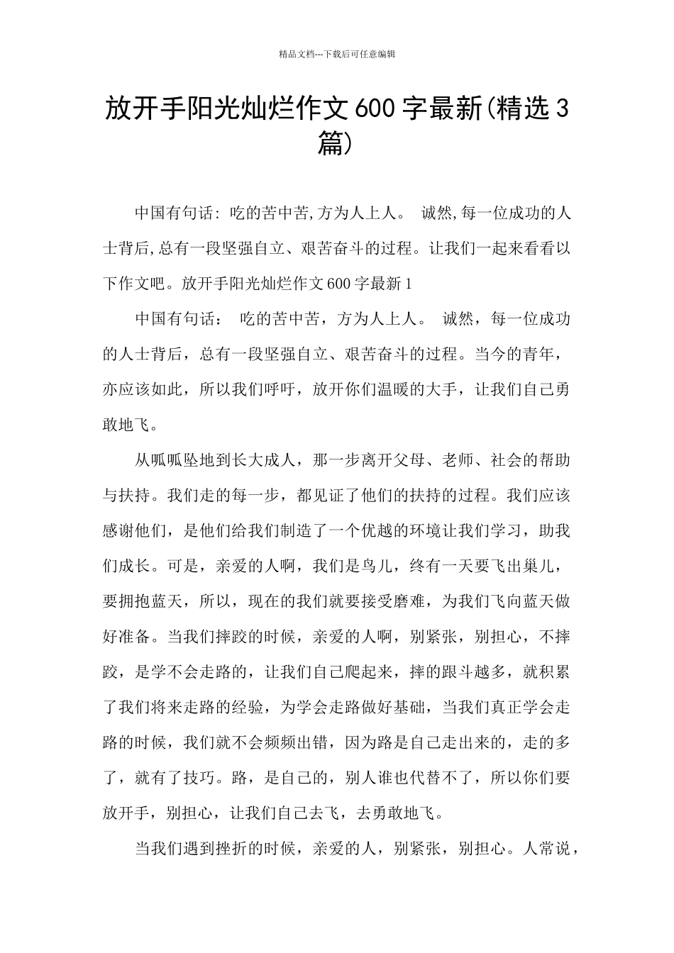 放开手阳光灿烂作文600字最新_第1页