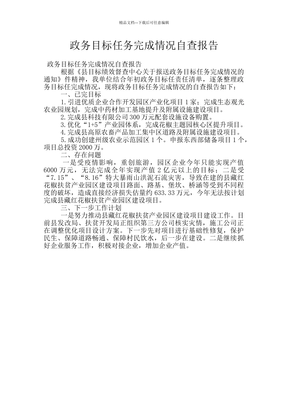 政务目标任务完成情况自查报告_第1页