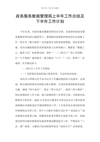 政务服务数据管理局上半年工作总结及下半年工作计划