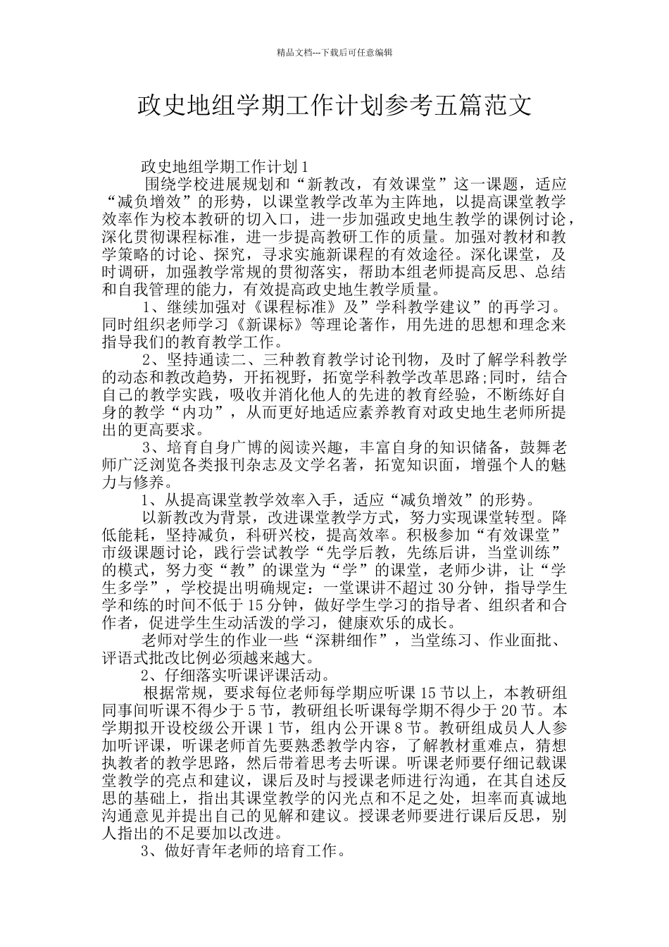 政史地组学期工作计划参考五篇范文_第1页