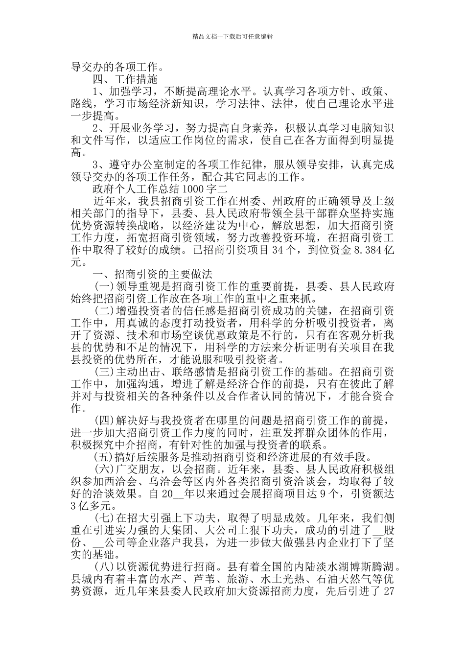 政府个人工作总结1000字范文_第2页