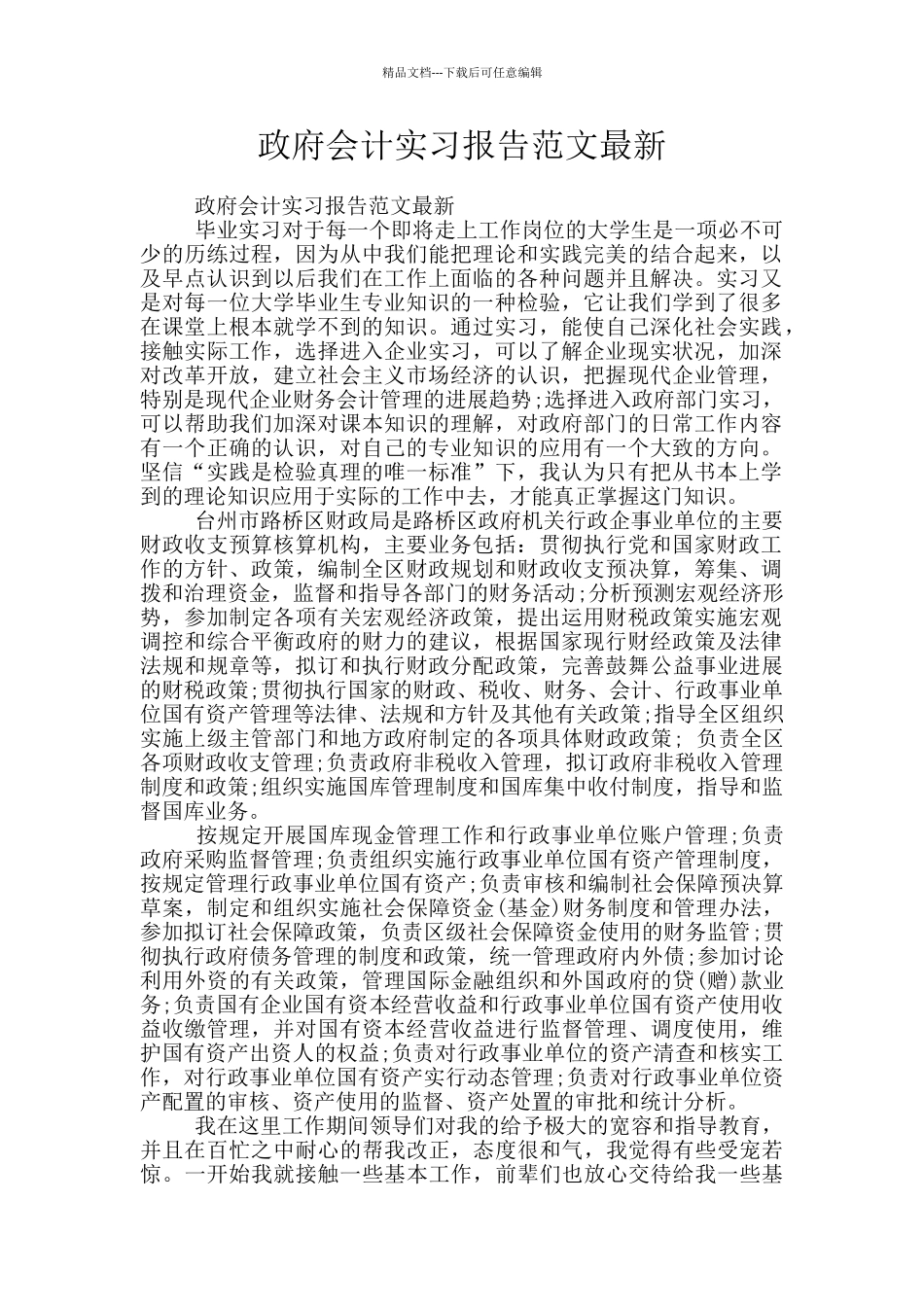 政府会计实习报告范文最新_第1页