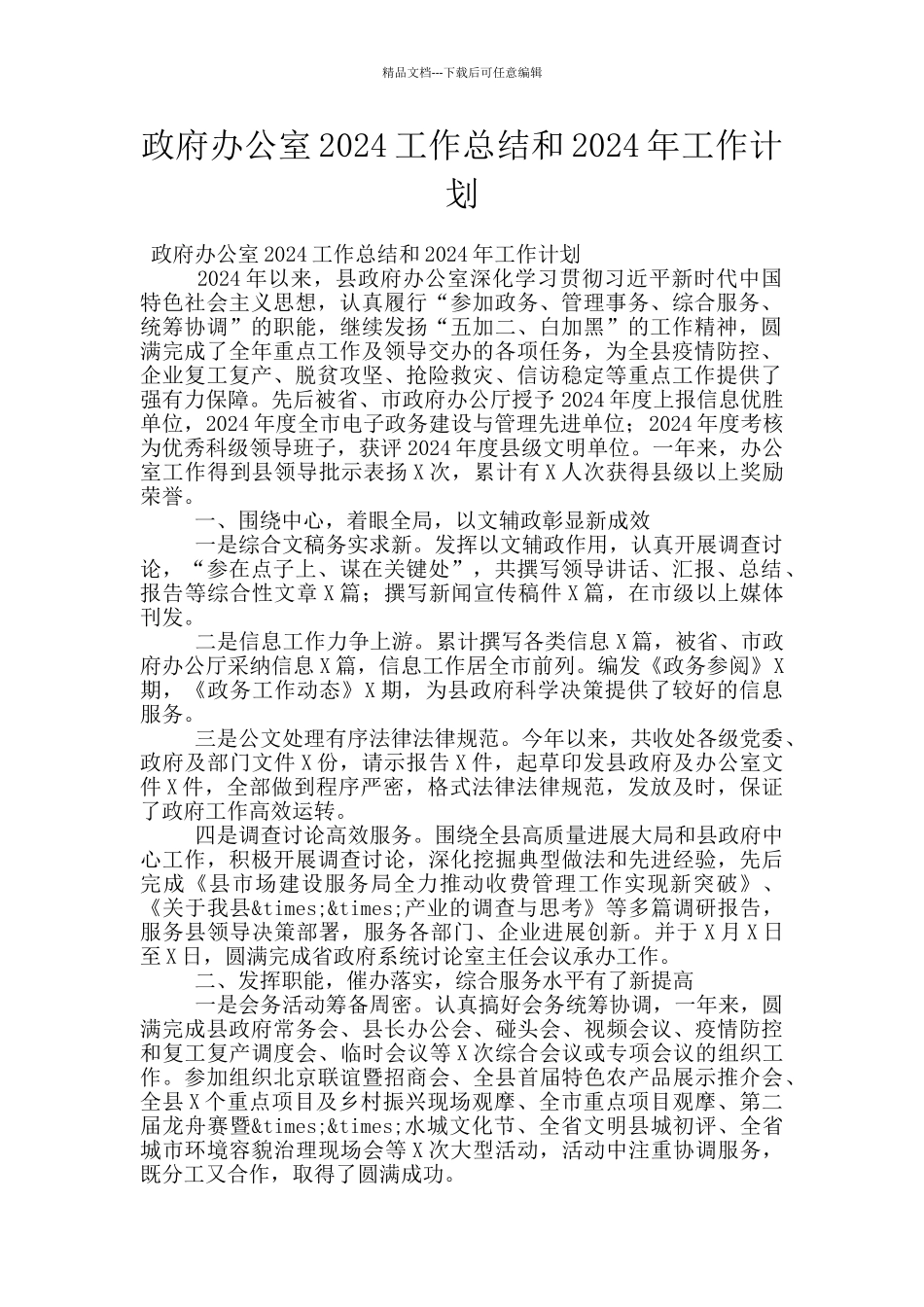 政府办公室2024工作总结和2024年工作计划_第1页