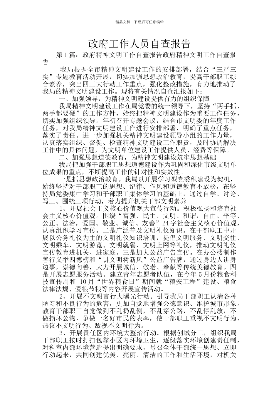 政府工作人员自查报告_第1页