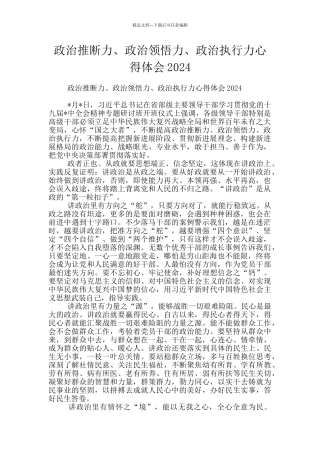 政治判断力、政治领悟力、政治执行力心得体会2024