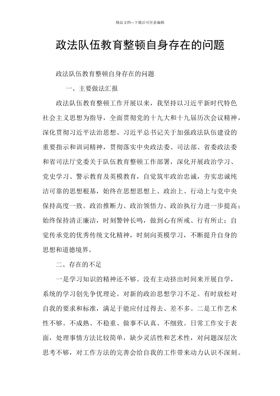 政法队伍教育整顿自身存在的问题_第1页