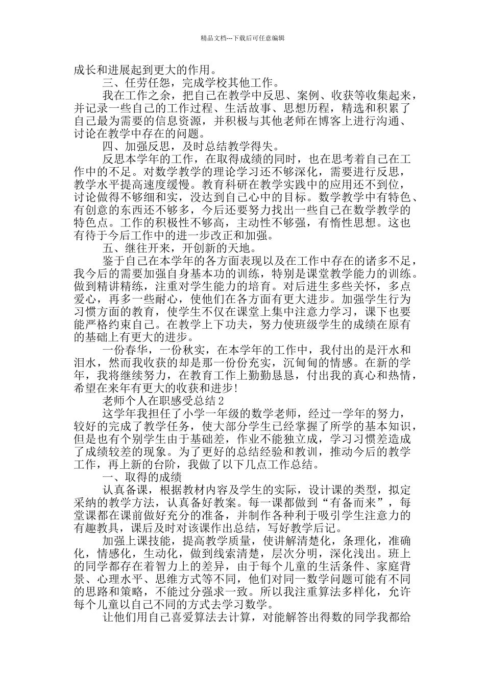 教师个人在职感受总结模板_第2页